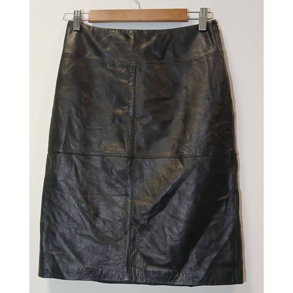 Jaclyn Smith womens small 100% leather pencil skirt black gothic punk